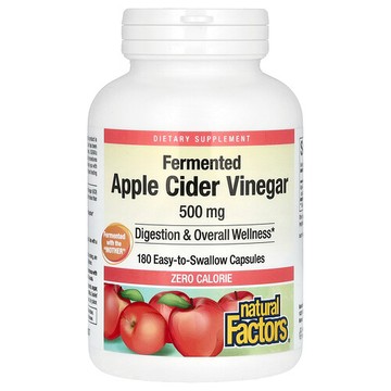 Natural Factors, 發酵蘋果醋，500 毫克，180 粒易吞嚥素食膠囊