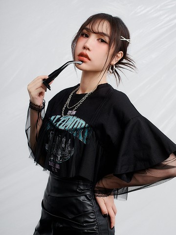 尼克&Ashly．網紗層次拼接上衣