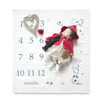 ORUNET 日本今治產 馬戲團貓三層紗成長紀錄紗布巾 - 紅色