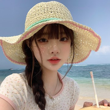 臟坨坨【薄荷盛夏】韓系百搭草帽女夏季出游海邊多巴胺遮陽帽