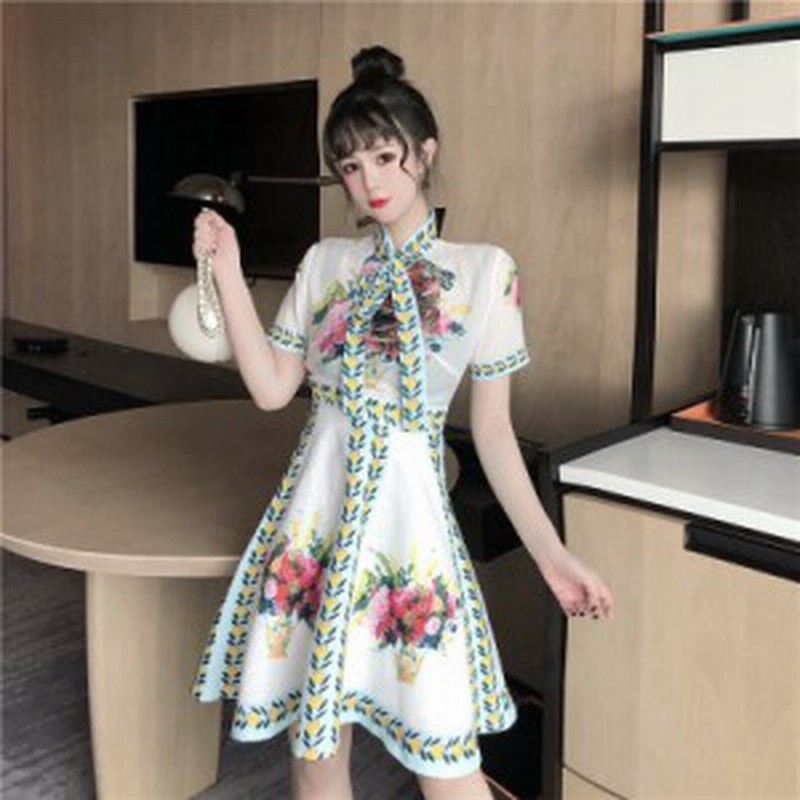 ミニワンピース 韓国 ミニワンピース セクシー ミニワンピース レディース ワンピース レトロ 花柄 リボンタイ 半袖 ハイウエスト ミニ丈 通販 Lineポイント最大1 0 Get Lineショッピング