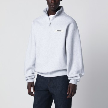 Light grey zip-neck sweatshirt with Gros Grain logo