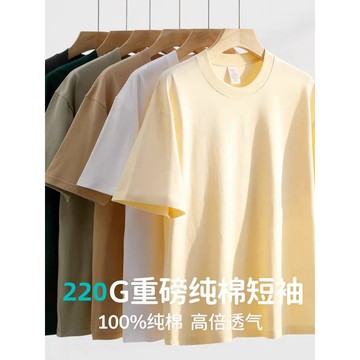 重磅220克夏季純棉短袖T恤 男潮牌字母印花潮牌tee休閒百搭圓領體恤 纯色素T 男装打底衫 大码宽松T恤 A001