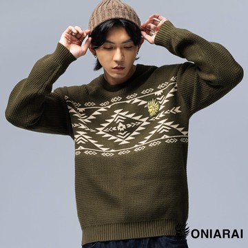 【新品官網獨家↘新年價㊣▵】都市遊俠幾何大緹花長袖毛衣(深綠) - BLUE WAY 鬼洗い