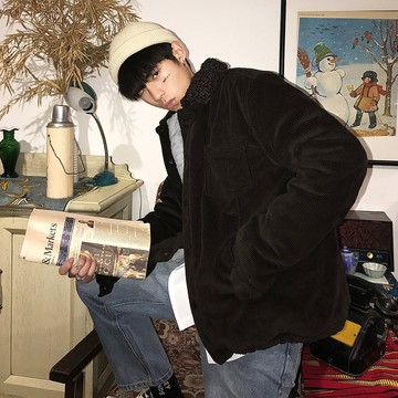 FINDSENSE品牌韓國時尚 2018 鼕季 燈芯絨 棉衣 外套