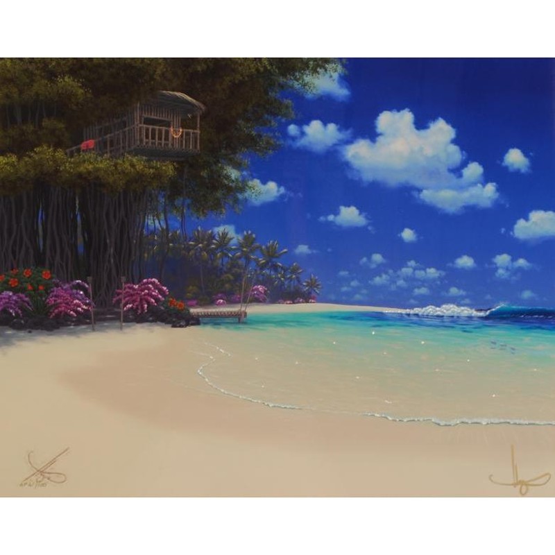 海 絵画 ハワイ 風景画 ツリーハウス ミクストメディア 版画 ジョン