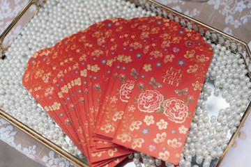 仿牡丹刺繡結婚利是封- 囍字 / 婚宴 / 紅包 / Doublelucky /10入