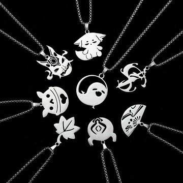【唯傢】跨境熱銷遊戲原神項鍊八重神子狐狸胡桃幽靈神裏鈦鋼吊墜掛件周邊