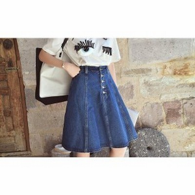 デニムスカート 膝丈 レディース 大きいサイズ ハイウエスト ロングスカート フレア Aライン カジュアル 通販 Lineポイント最大get Lineショッピング
