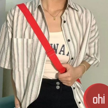 【ohi】條紋短袖襯衫 學院風氣質復古 女襯衣 短袖襯衫 女生襯衫 女襯衫 短袖上衣 襯衫 女裝 GSNA27