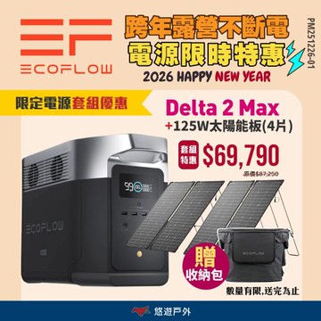 【EcoFlow】Delta 2 Max  戶外儲能電源+125W板(四片)+包 移動電源 電池 戶外電源 車露 悠遊戶外