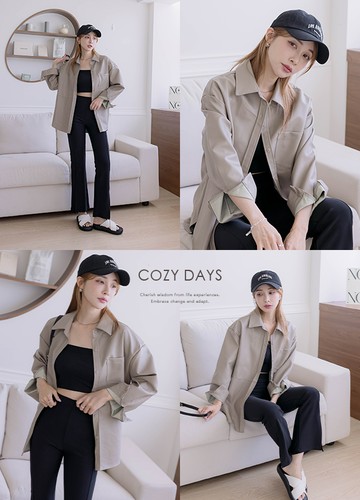 霧光感皮革襯衫