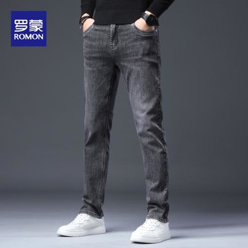 羅蒙純棉牛仔褲男春秋時尚新款休閑長褲男士韓版修身直筒彈力褲子