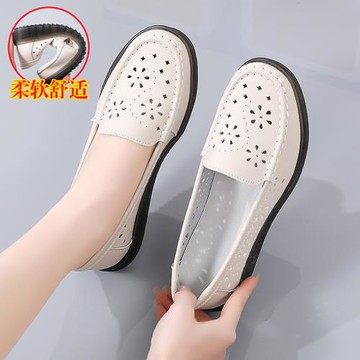 夏季媽媽鞋洞洞涼鞋真皮軟底透氣鏤空夏款女鞋舒適中老年女士單鞋
