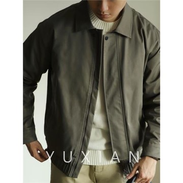 YUXIAN秋冬美式教練夾克外套棉服保暖加厚復古翻領純色寬松休閑