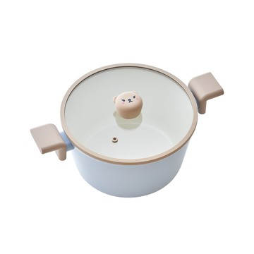 NeoBear妞妞熊系列陶瓷塗層雙耳湯鍋24公分含玻璃蓋(電磁爐適用/不挑爐具)