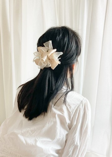 【純手工 】杏色 米白色 花型 扁咀 髮夾  啞光