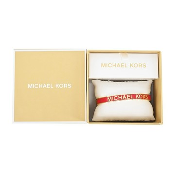 [平輸版] 【MICHAEL KORS】 BRASS 寬版LOGO扣式手環禮盒(紅色)真品平輸