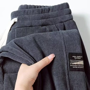 ??臺灣現貨 燈芯絨褲 休閒褲男 高級感耐穿 秋冬加絨長褲 男士直筒褲 繡標潮流時尚寬鬆大碼男褲 束口褲 休閒百搭 工作褲
