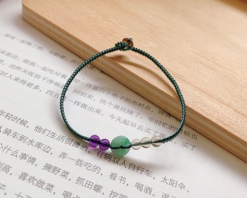 手作 微涼。天然翡翠小平安扣復古編織手繩 紫白水晶文藝古風手鏈
