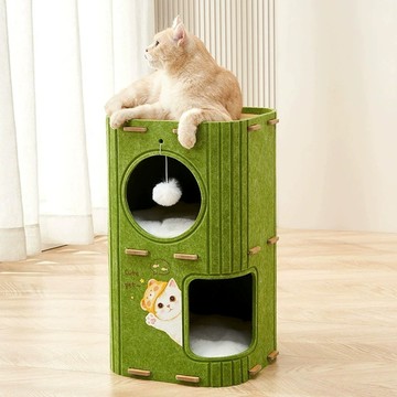 【嵐楓居家】貓窩加厚貓抓板樹洞貓窩二層款-綠色（寵物用品/貓窩/貓屋/貓玩具/寵物睡窩/貓跳台）_廠商直送