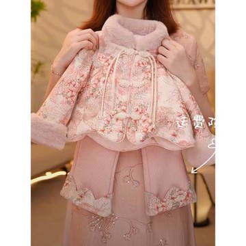 女童國風拜年服唐裝夾棉兩件套冬季新款女寶新年漢服童裝加絨套裝