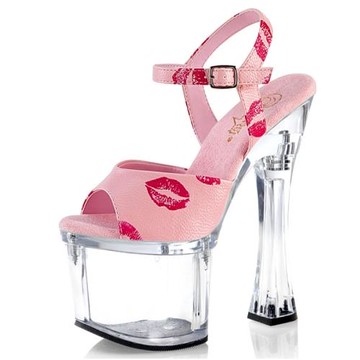 18cm超高跟鞋恨天高粗跟淺口鏤空大碼女鋼管舞高跟鞋透明走秀涼鞋