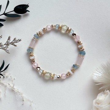 招財桃花 粉晶 葡萄石 海藍寶 天然水晶手鏈