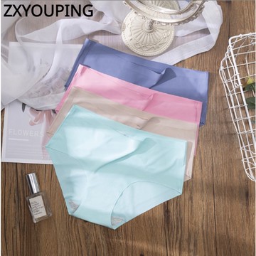 Zxyouping 冰絲無縫內褲女士內衣性感中腰女士內衣內褲加大碼內褲 M-XXL