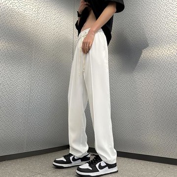 白色冰絲褲子男夏季薄款寬松休閑褲直筒垂感西裝褲直筒顯瘦拖地褲