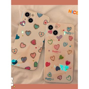 彩色愛心鐳射適用于三星s25ultra手機殼s24+/s23/s22/s21F/s20plus保護套note20/s10全包a52a51A71A54a30透明