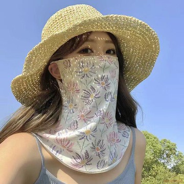 桃園出貨✨夏季防曬面罩女全臉防紫外線開車騎行面紗雛菊口罩遮脖子護頸脖套