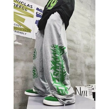 限時優惠 潮流塗鴉印花運動褲 hiphop美式街舞塗鴉印花寬鬆休閒男衛褲春秋運動百搭垂感闊腿褲子