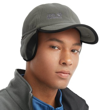 Jack Wolfskin 刷毛保暖遮耳帽 中性款兩用棒球帽 『岩灰』(Polartec Windbloc 防風)