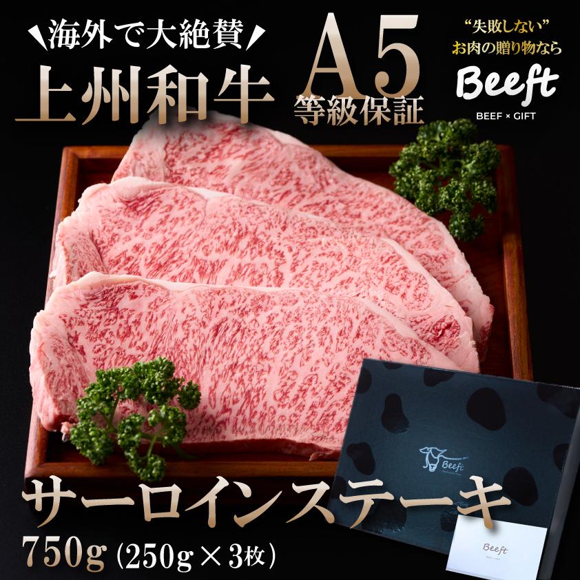 お中元 御中元 牛肉 ギフト サーロインステーキ 750g 上州和牛 化粧箱入 黒毛和牛 A4A5ランク 250g×3枚 国産牛 お歳暮 送料無料 お年賀 誕生日 出産内祝い