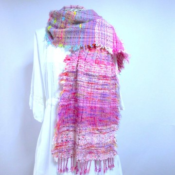 手織り・ウールロングストール・花満ちる