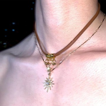 太陽吊墜雙項鍊,時尚,個性,復古,男女皆宜,嘻哈,高級鎖骨鏈配飾。