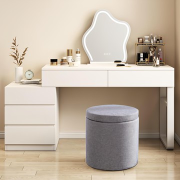 Moneypool 馬卡龍收納布藝化妝台椅凳  1個  灰色