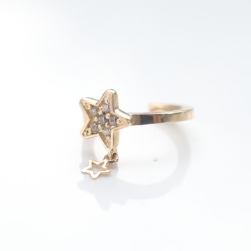 【 CHARIS 韓國珠寶】純14K金 星星垂墜耳夾耳環K金 無耳洞可配戴 耳骨夾 流汗碰水不褪色