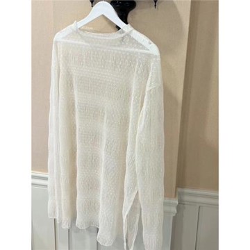 波點透視蕾絲打底衫女韓國chic圓領寬松慵懶風設計感疊穿罩衫上衣