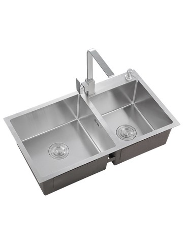 不鏽鋼水槽 加厚手工水槽雙槽304不銹鋼大單槽廚房洗菜盆洗碗池套餐台上下盆【MJ15680】