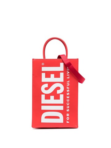 Diesel - logo-print detail tote bag - unisex - Calf Leather - One Size - Red