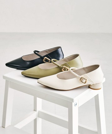 簡約繫帶尖頭圓跟低跟鞋 (42110)