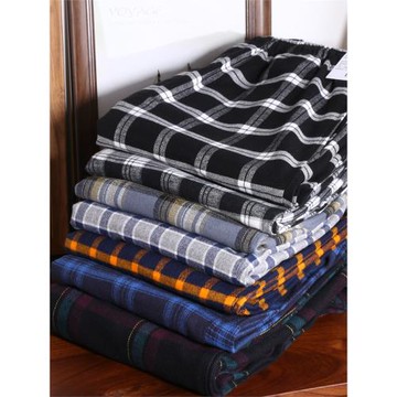 睡褲男冬純棉磨毛男士寬松全棉居家褲子格子大碼春秋高腰家居長褲