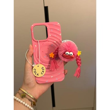 日韓ins趣味卡通毛絨辮子磁吸支架適用蘋果15promax手機殼iPhone14女新款13個性12小眾15Pro防摔14pro保護套