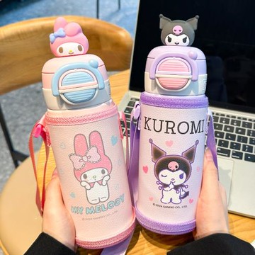 日本庫洛米美樂蒂帶杯套雙飲316保溫杯兒童上學專用吸管杯女新款