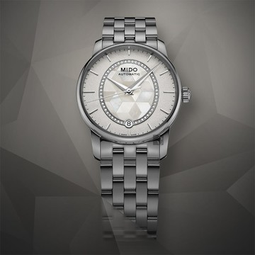 MIDO美度 Baroncelli 永恆系列晶燦鑲鑽女錶-珍珠貝x銀/34mm M0072071111600