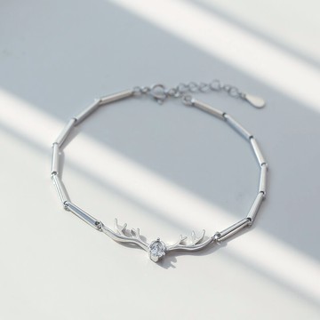 眼觀925純銀麋鹿角手鏈女竹節鏈簡約百搭一鹿有你圣誕節禮物飾品1入