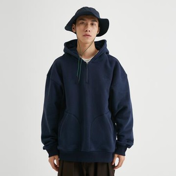 BUTTBILL 復古冬季新款加絨連帽衫衛衣男情侶寬松半拉鏈外套上衣