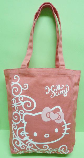 【震撼精品百貨】Hello Kitty 凱蒂貓 手提袋肩背包 橘底白線條大臉  震撼日式精品百貨